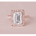 Pave Style Roses ESTE ORIGIN 4.00 Ct Emerald Cut Moissanite Halo Pave Engagement Ring ...