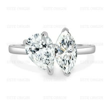 ESTE ORIGIN 4.00Ct Pear & Marquise Moissanite Toi et Moi Engagement Ring with Cathedral Band in 10K White Gold for Women