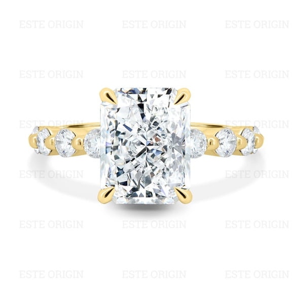 ESTE ORIGIN 4.85Ctw Lab-Grown Radiant Diamond Hidden Halo Ring with Side Stones in 18K Yellow Gold for Women