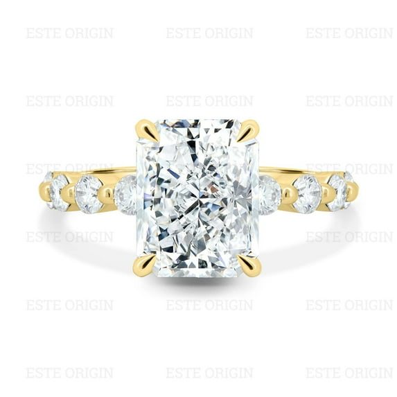 ESTE ORIGIN 4.85Ctw Radiant Moissanite Solitaire with Hidden Halo & Side Stones in 18K Yellow Gold for Women