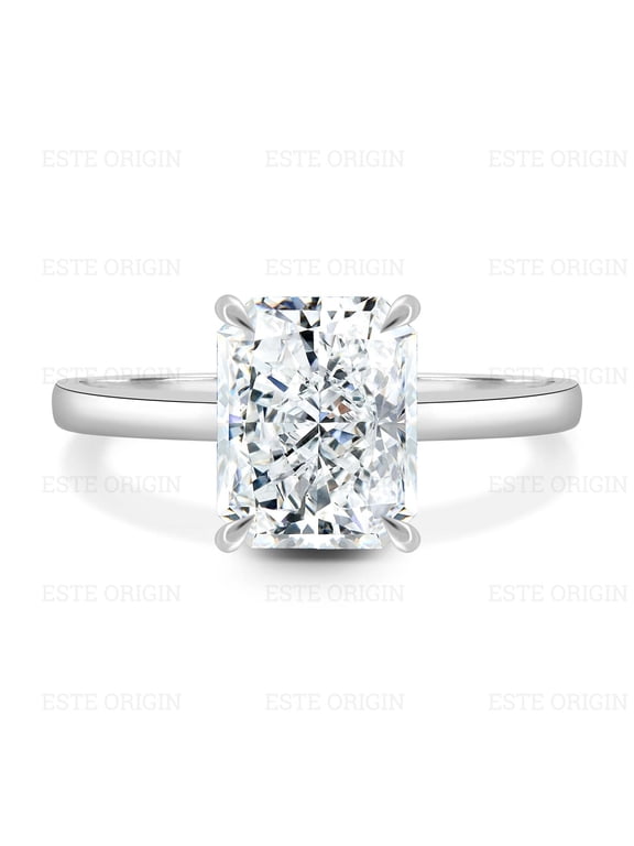 4 Ctw Radiant Lab Grown Diamond Solitaire Ring with Hidden Halo in 10K White Gold for Women