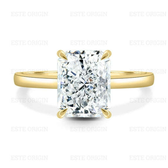 ESTE ORIGIN 4 Ctw Radiant Lab Grown Diamond Solitaire Ring with Hidden Halo in 10K Yellow Gold for Women