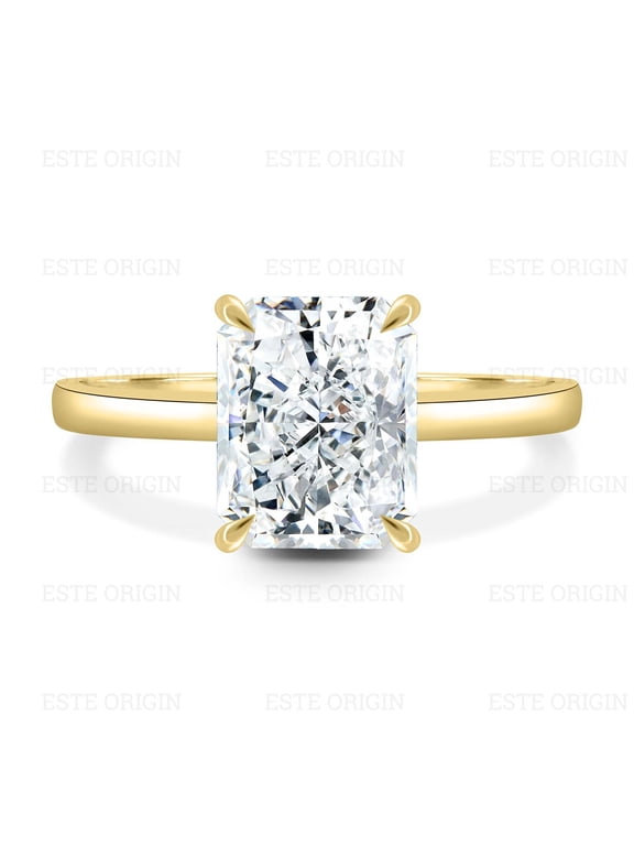 4 Ctw Radiant Lab Grown Diamond Solitaire Ring with Hidden Halo in 10K Yellow Gold for Women