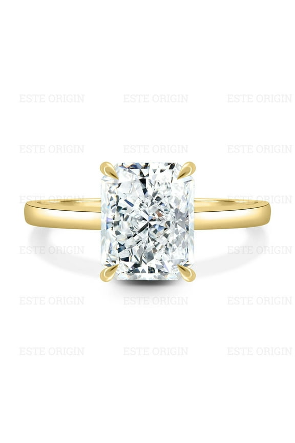 4 Ctw Radiant Lab Grown Diamond Solitaire Ring with Hidden Halo in 10K Yellow Gold for Women