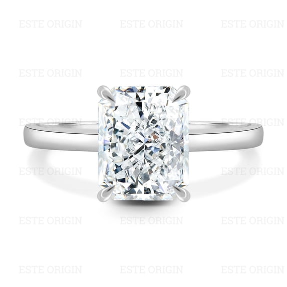 ESTE ORIGIN 4 Ctw Radiant Lab Grown Diamond Solitaire Ring with Hidden Halo in 18K White Gold for Women