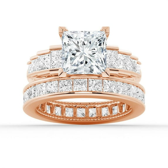 ESTE ORIGIN 4Ct Princess Cut Moissanite Engagement Ring Set - Bridal Wedding Ring Set with Eternity Band 10K Rose Gold US 5