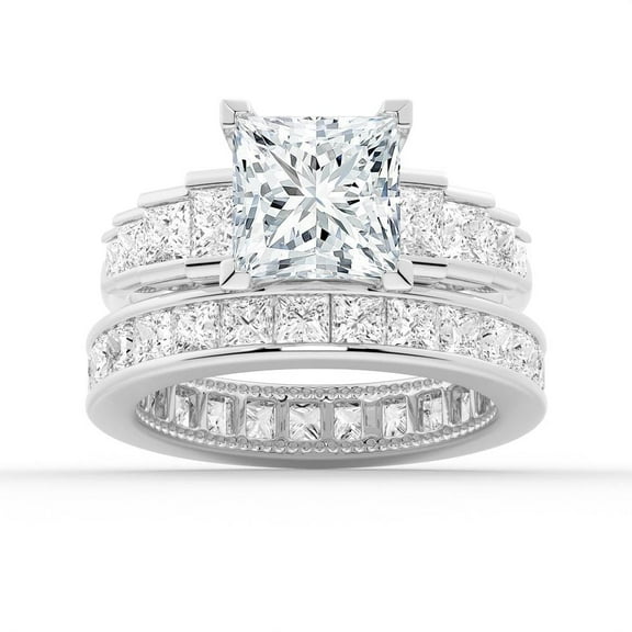 ESTE ORIGIN 4Ct Princess Cut Moissanite Engagement Ring Set - Bridal Wedding Ring Set with Eternity Band 10K White Gold US 4.5
