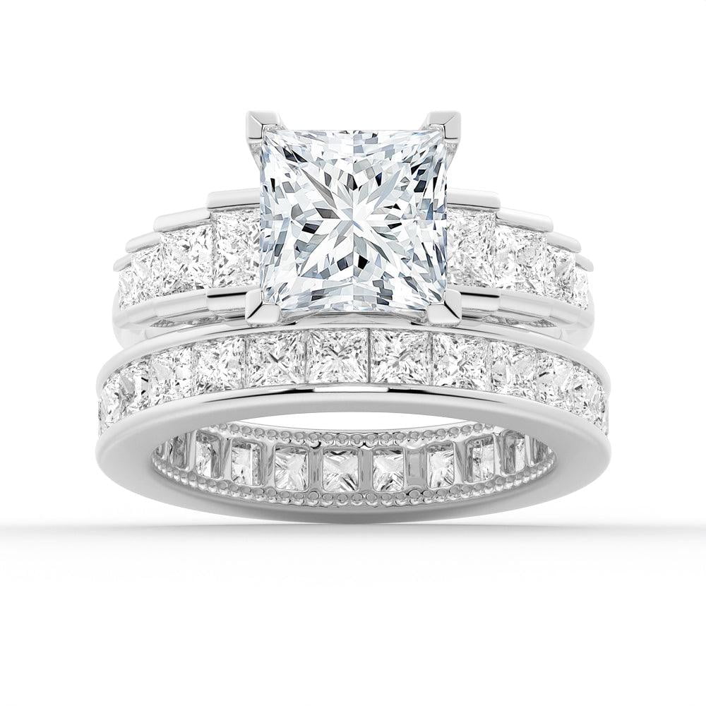ESTE ORIGIN 4Ct Princess Cut Moissanite Engagement Ring Set - Bridal Wedding Ring Set with Eternity Band 10K White Gold US 7.5