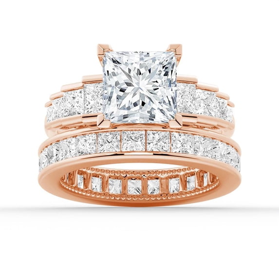 ESTE ORIGIN 4Ct Princess Cut Moissanite Engagement Ring Set - Bridal Wedding Ring Set with Eternity Band 18K Rose Gold US 4