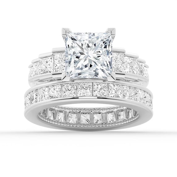 ESTE ORIGIN 4Ct Princess Cut Moissanite Engagement Ring Set - Bridal Wedding Ring Set with Eternity Band 18K White Gold US 9