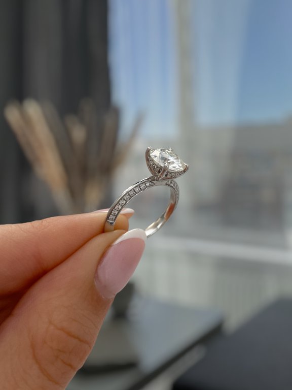3.50Ct Round Cut Lab-Grown Diamond Solitaire Engagement Ring – Knife Edge Pavé Band, Hidden Halo in 10K Yellow Gold for Women
