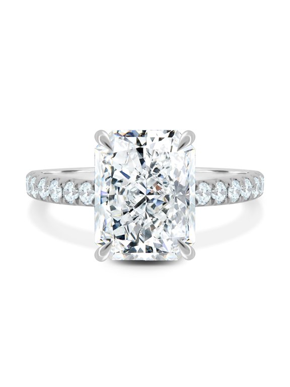 5 Ct Radiant Lab-Grown Diamond Hidden Halo Pavé Ring in 10K White Gold for Women