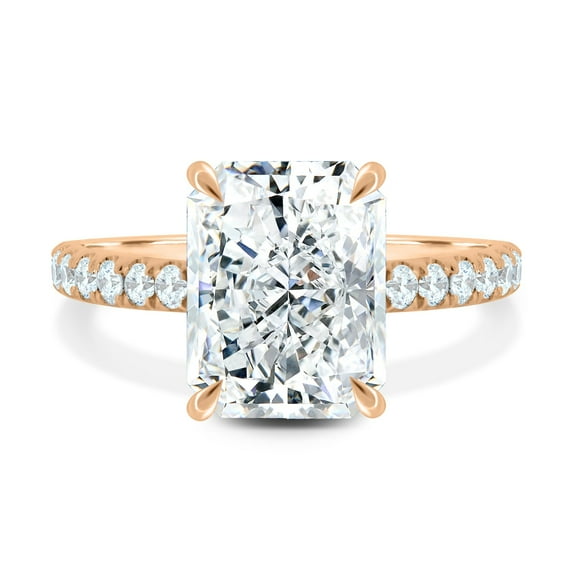 ESTE ORIGIN 5 Ct Radiant Lab-Grown Diamond Hidden Halo Pavé Ring in 14K Rose Gold for Women