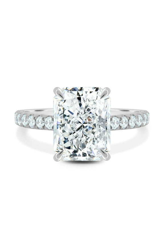 5 Ctw Radiant Cut Moissanite Pavé Hidden Halo Ring in 10K White Gold for Women