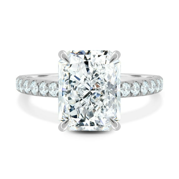 ESTE ORIGIN 5 Ctw Radiant Cut Moissanite Pavé Hidden Halo Ring in 18K White Gold for Women
