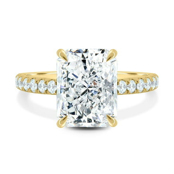 ESTE ORIGIN 5 Ctw Radiant Cut Moissanite Pavé Hidden Halo Ring in 18K Yellow Gold for Women