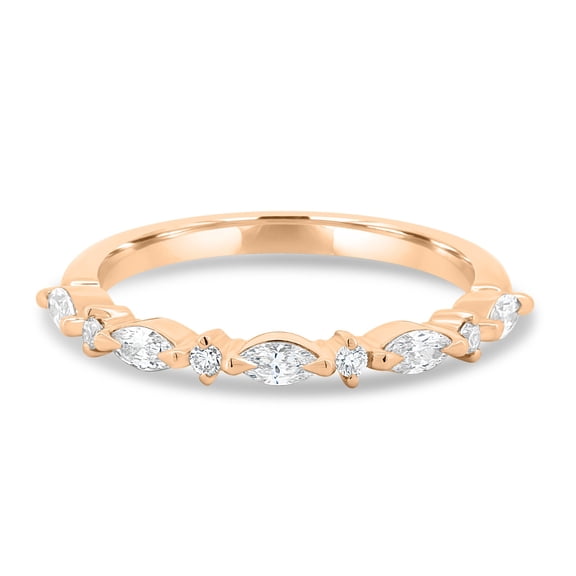 ESTE ORIGIN Accent Lab-Grown Wedding Ring – 0.41Ct, Marquise & Round Cut, Gold Stackable Band in 18K Rose Gold for Women