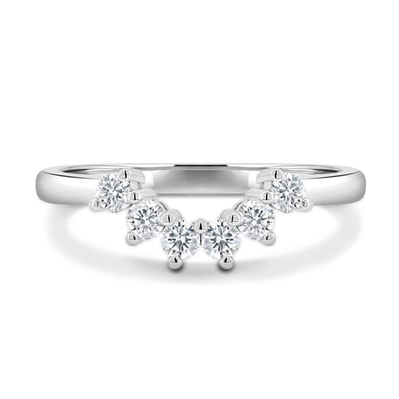 ESTE ORIGIN Curved Lab-Grown Wedding Ring – 0.38Ct, 6 Stone Half Eternity Band in 10K White Gold for Women