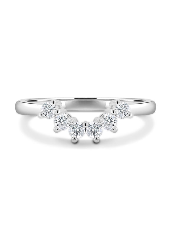 Curved Lab-Grown Wedding Ring – 0.38Ct, 6 Stone Half Eternity Band in 18K White Gold for Women
