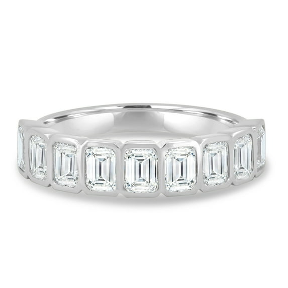 ESTE ORIGIN Lab-Grown 2.25Ct 9-Diamond Emerald Cut Bezel Wedding Band in 14K White Gold for Women