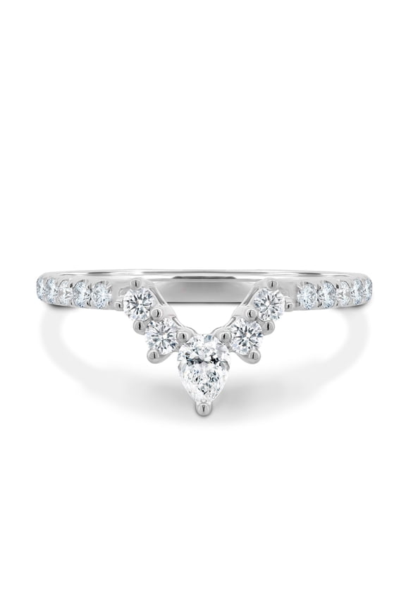 Lab Grown Curved Pavé Wedding Ring – 0.51Ct Pear & Round Accent Band in 18K White Gold for Women