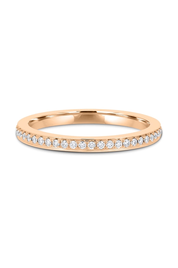 Lab Grown Diamond Micropavé Band – 0.20 Ct, 33-Diamond Slim Flat Half Eternity Wedding Ring in 18K Rose Gold for Women
