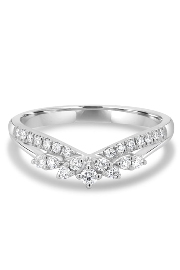 Lab-Grown Diamond Studded Tiara Wedding Ring – 0.27Ct Curved Band with 23 Round Diamond in 10K White Gold for Women