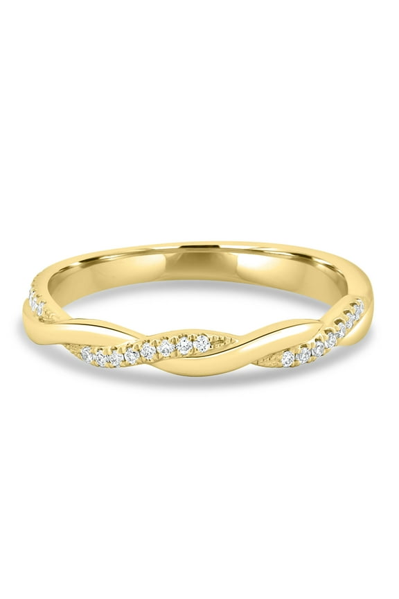 Lab-Grown Diamond Twisted Wedding Band Ring – 30 Pavé Stones, VS1 Colorless, 2mm Braided Gold Band in 10K Yellow Gold for Women