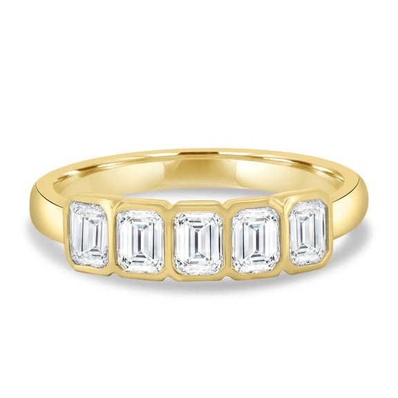 ESTE ORIGIN Moissanite 1.25Ct 5-Stone Emerald Cut Bezel Wedding Ring in 14K Yellow Gold for Women