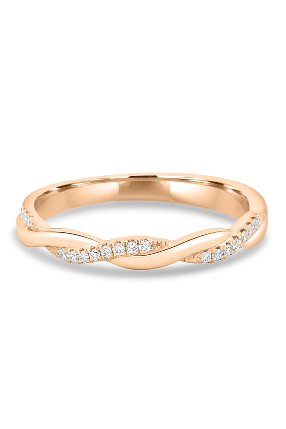 Moissanite Twisted Wedding Band Ring – 30 Pavé Stones, VS1 Colorless, 2mm Braided Gold Band in 14K Rose Gold for Women