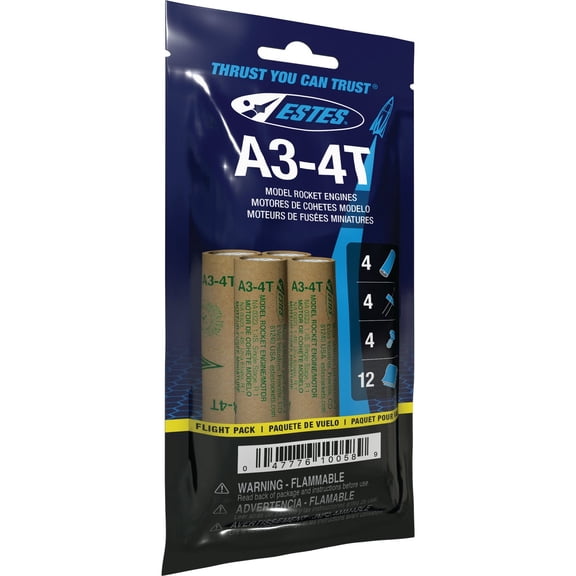 ESTES A3-4T Model Rocket Engines 4Pack w/ Recovery Wadding EST10058 FLIGHT PACK
