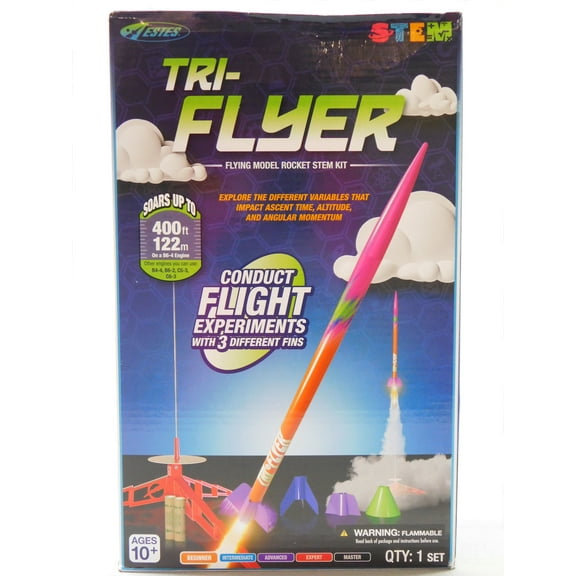 ESTES TRI-FLYER STEM ROCKET LAUNCH KIT - INCLUDES EVERYTHING NEEDED TO FLY - LAUNCH PAD, ENGINES, AND WADDING EST0647