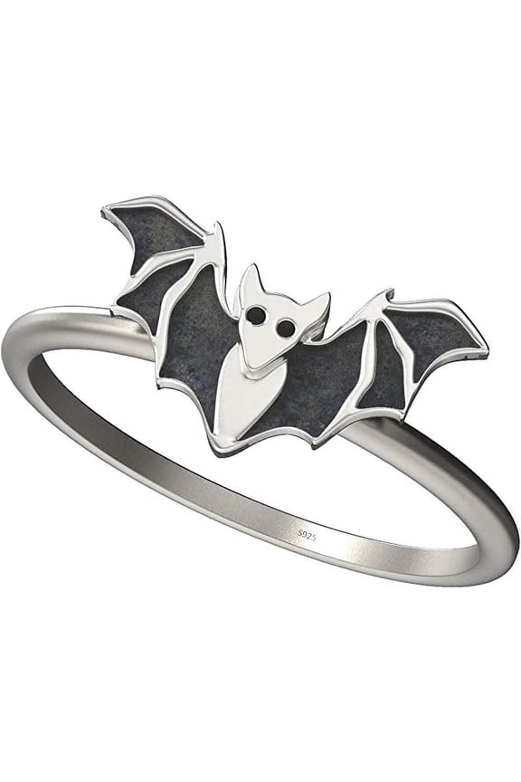 Solid 925 Sterling Silver Petite Bat Ring - Nature Creature Ring - Oxidized 2 Tone Precious Silver Ring (Size 9)