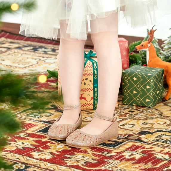 ESTINE Flower Female Dress Shoes Toddler Girl Mary Jane Flats Champagne 7M