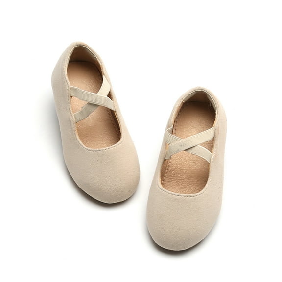 ESTINE Little Girl Dress Shoes Classic Mary Jane Ballet Flats For Wedding Party School Uniform(AG250 Toddler/Beige 7M)