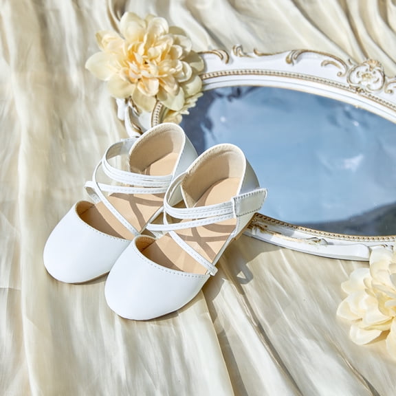 ESTINE Mary Jane Flats for Little Kids Toddler Girls Dress Princess Ballet Shoes(303-White,12M)