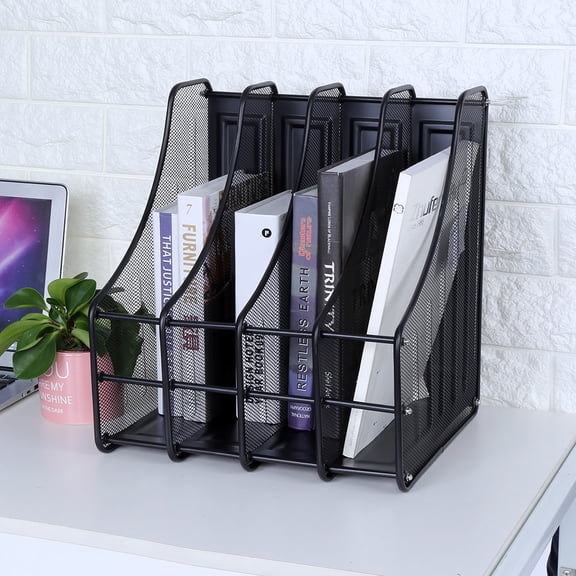 ESTINK 4 Slots Metal Magazine Book File Stand Organizer Sorter Vertical Holder Office Home School, File Organizer