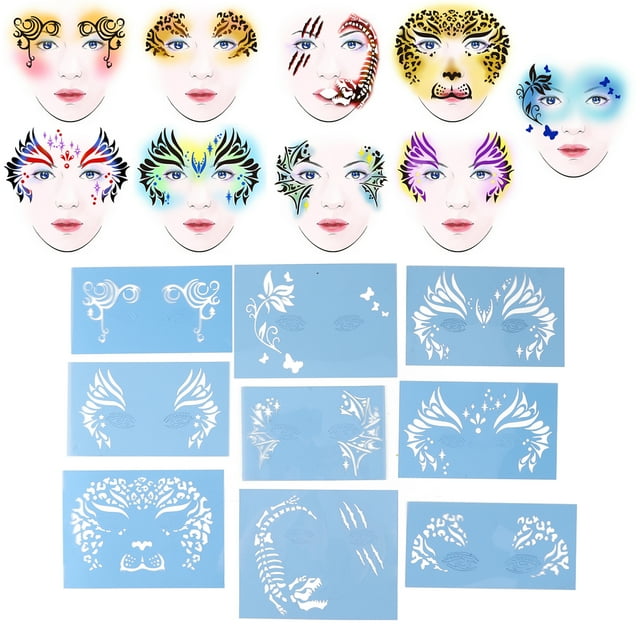 ESTINK Reusable 9pcs/Set Face Paint Stencils Kit, Washable, for