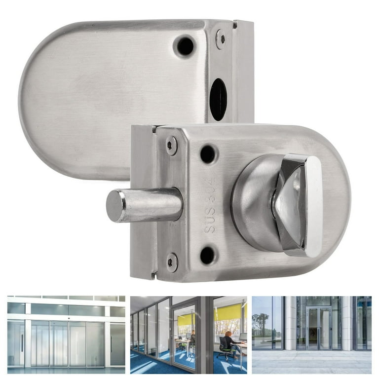 ESTINK Sliding Door Security Bar,Stainless Steel Door Lock,Glass Door Lock  Oval Sliding Double Opening Glass Door Lock Punch Free Bathroom Sliding