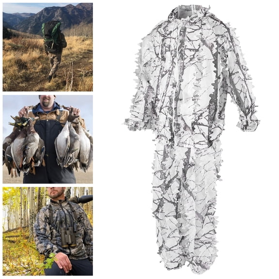 ESTINK Snow Ghillie Suit Set, Camouflage Hunting Clothes Wild 3D Leaf Jackets And Pants