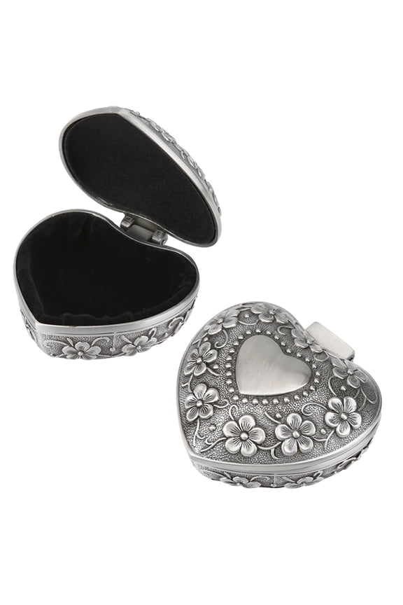 Vintage Jewelry Box Metal Heart Shape Carved Flower Antique Necklace Earring Storage Organizer