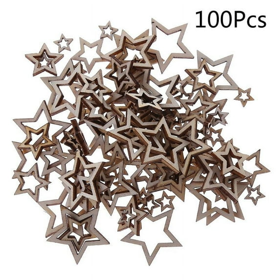 ESTONE 100pcs Laser Cut Wood 1-3cm Mix Wooden Hollow Star Shape Craft Wedding Decor