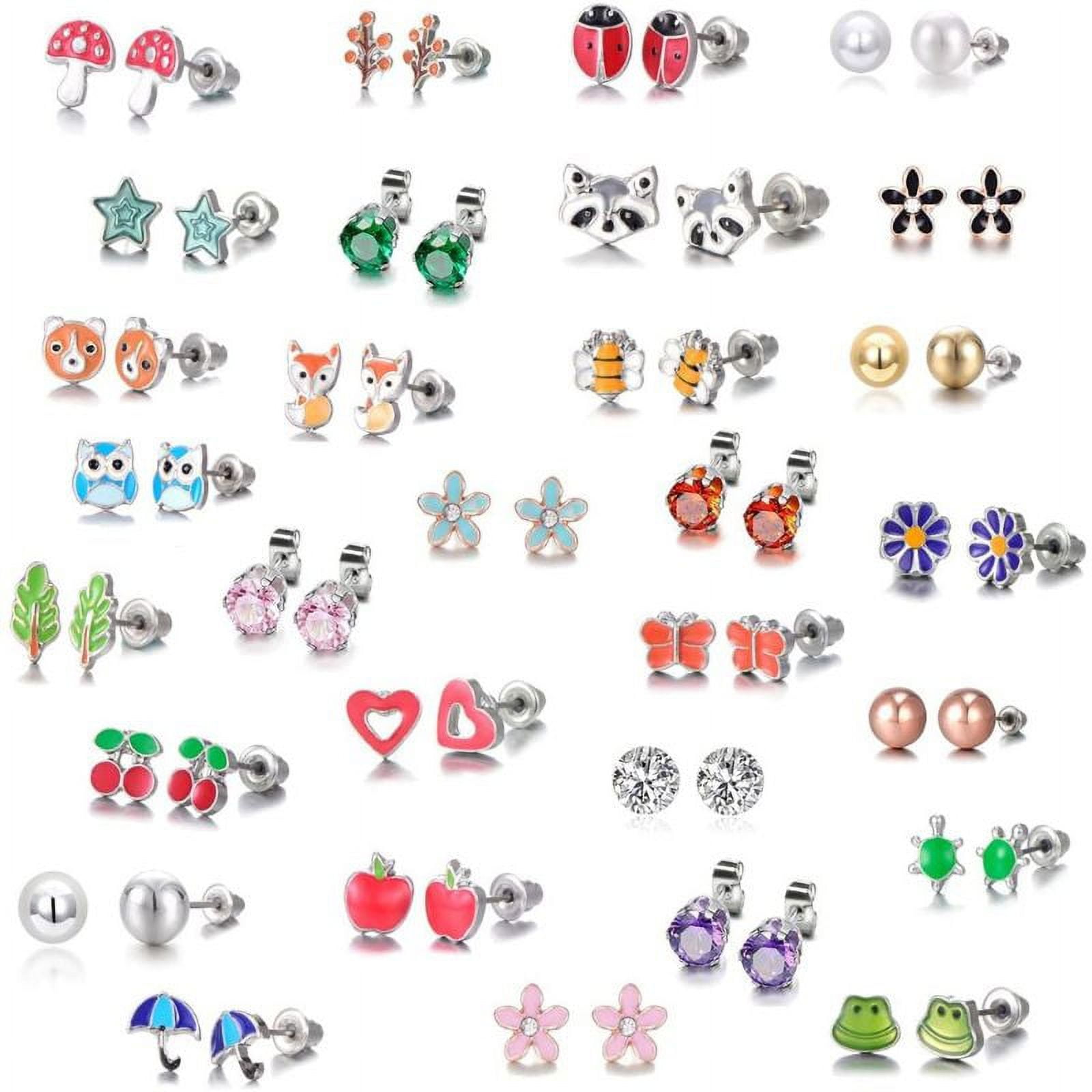 ESTON E 30 Pair Stainless Steel Mixed Bee Frog Tree Daisy Umbrella Stud Earrings Set Kit
