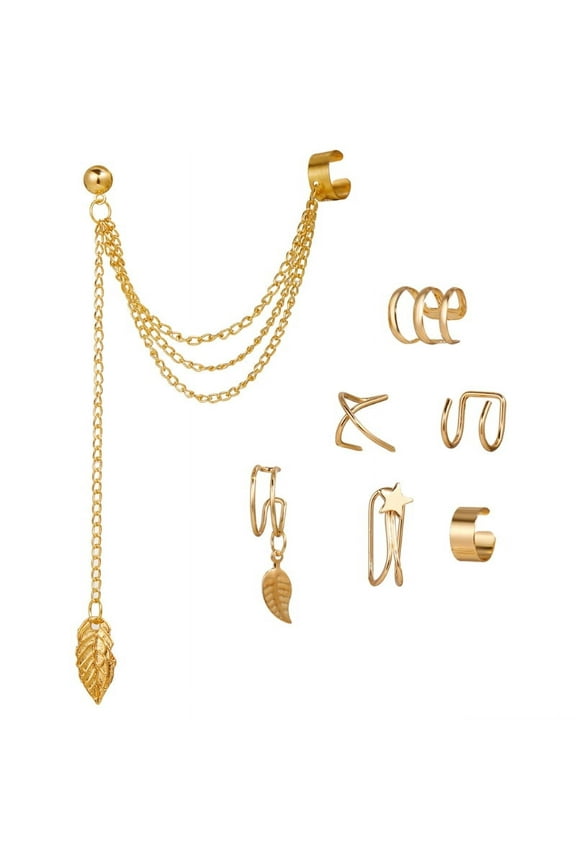 E 7Pc Ear Cuff Fake Lip Helix Cartilage Clip On Wrap Earrings Non Piercing Earring