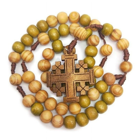 ESTONE Jesus Wooden Prayer Beads 10mm Rosary Cross Necklace Pendant Woven Rope Chain Church Supplies Jewelry Accessories