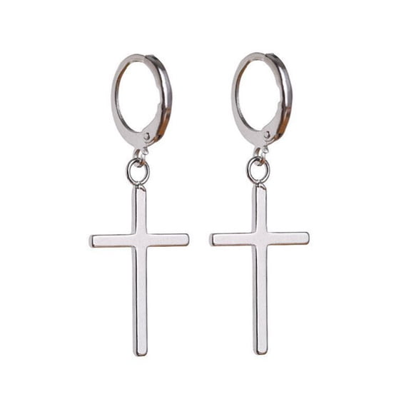 ESTONE Sterling Silver Cross Hinged Piercing Huggie Hoop Earrings Minimalist Jewelry