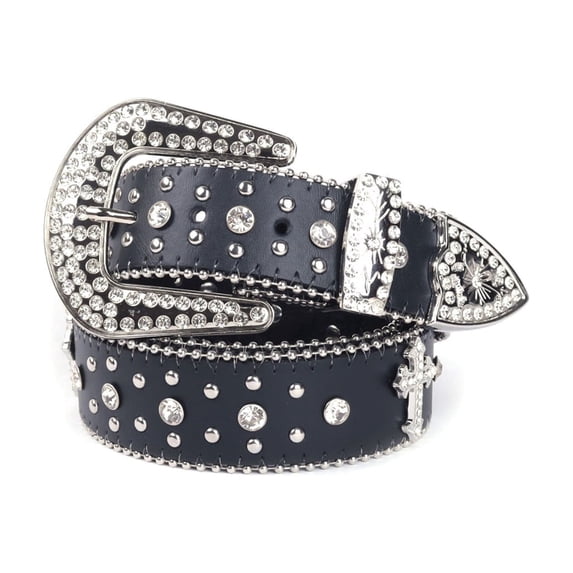 ESTRAPVIA Men's and Women's Western Belt Rhinestone Cross Design
