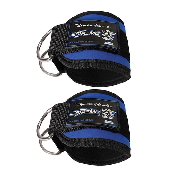 ESTREMO Ankle Straps for Cable Machines- Adjustable Comfort fit Neoprene Strap with Stainless Steel D-Ring for Glute & Leg Workouts - for Women & Men - Blue