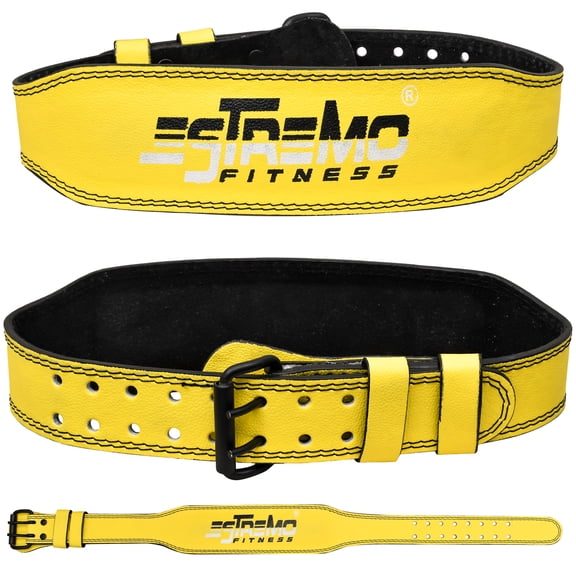 ESTREMO Weightlifting Belt-Genuine Leather Back Support Belt, Steel Buckle,Ideal for Gym and Lifting 4"