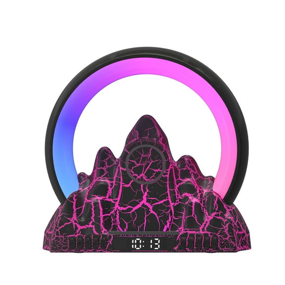 ESULOMP 2023 Electronic Intelligent Alarm Clock Wireless Charger Sunrise Flame Mountain Bluetooth Audio Table Lamp